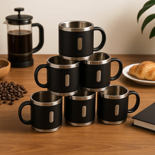 Apex Premium Stainless Steel Double Wall Coffee Mug Gift Set (6 Pc / 150 ML)