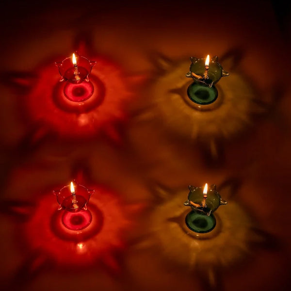 Colourful Reflection Diya Combo Plastic Candle Cup with Multi Shape, Diwali (4 Pcs Set)