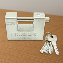 94mm Stainless Steel Padlock: Rectangular, Hardened Steel, 5 Keys