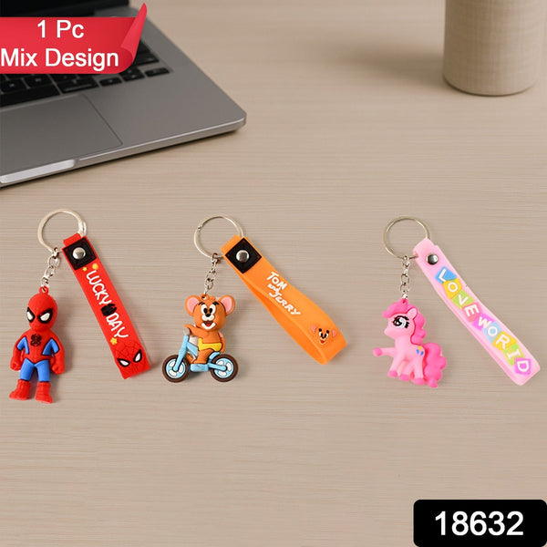 Cute Cartoon Silicone 3D Key Chain with Metal Hook & Strap (Pack of 1)